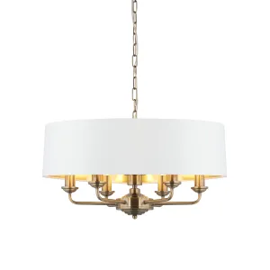 Endon 98933 Highclere 6lt Pendant Antique brass plate & vintage white fabric 6 x 40W E14 candle (Required)