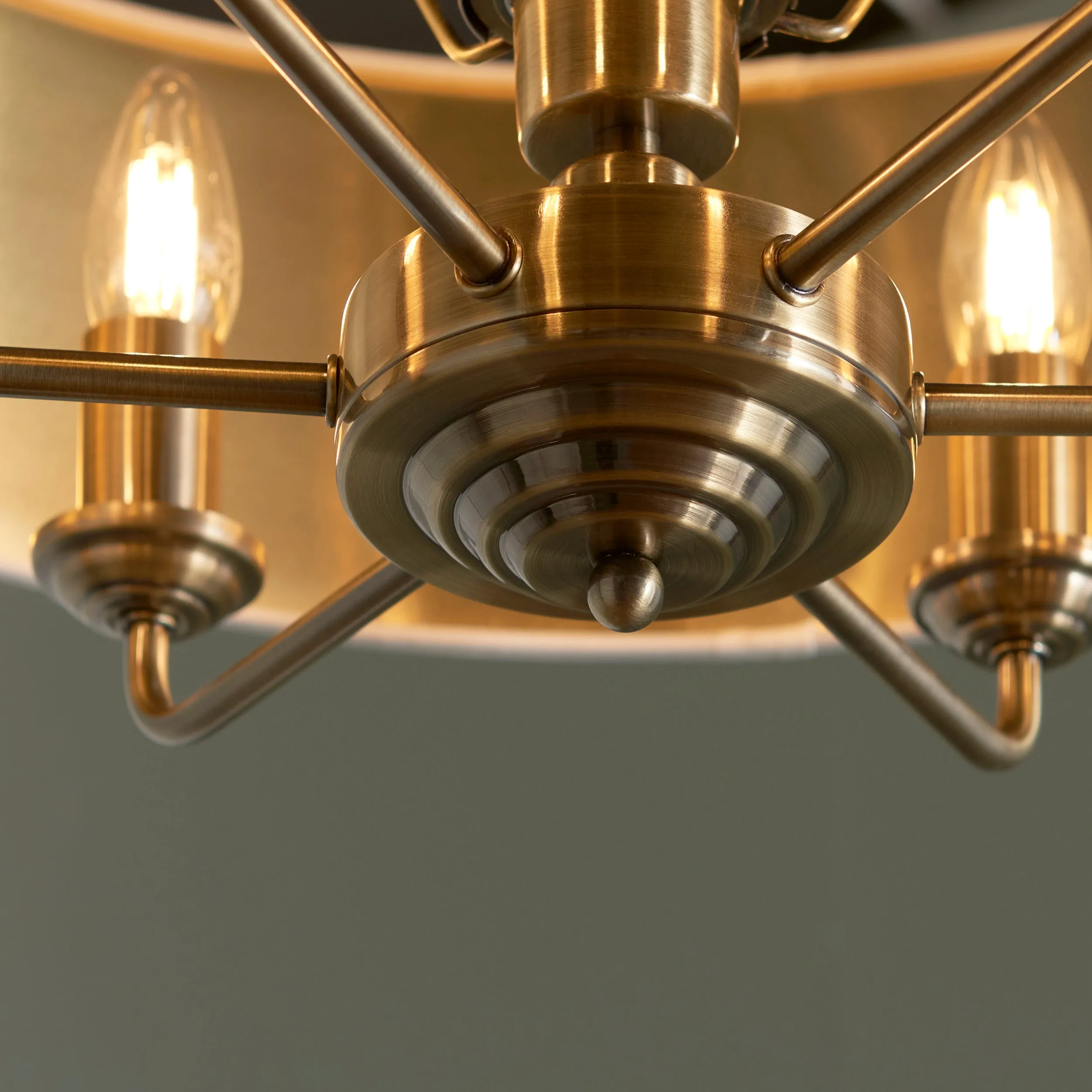 Endon 98933 Highclere 6lt Pendant Antique brass plate & vintage white fabric 6 x 40W E14 candle (Required)