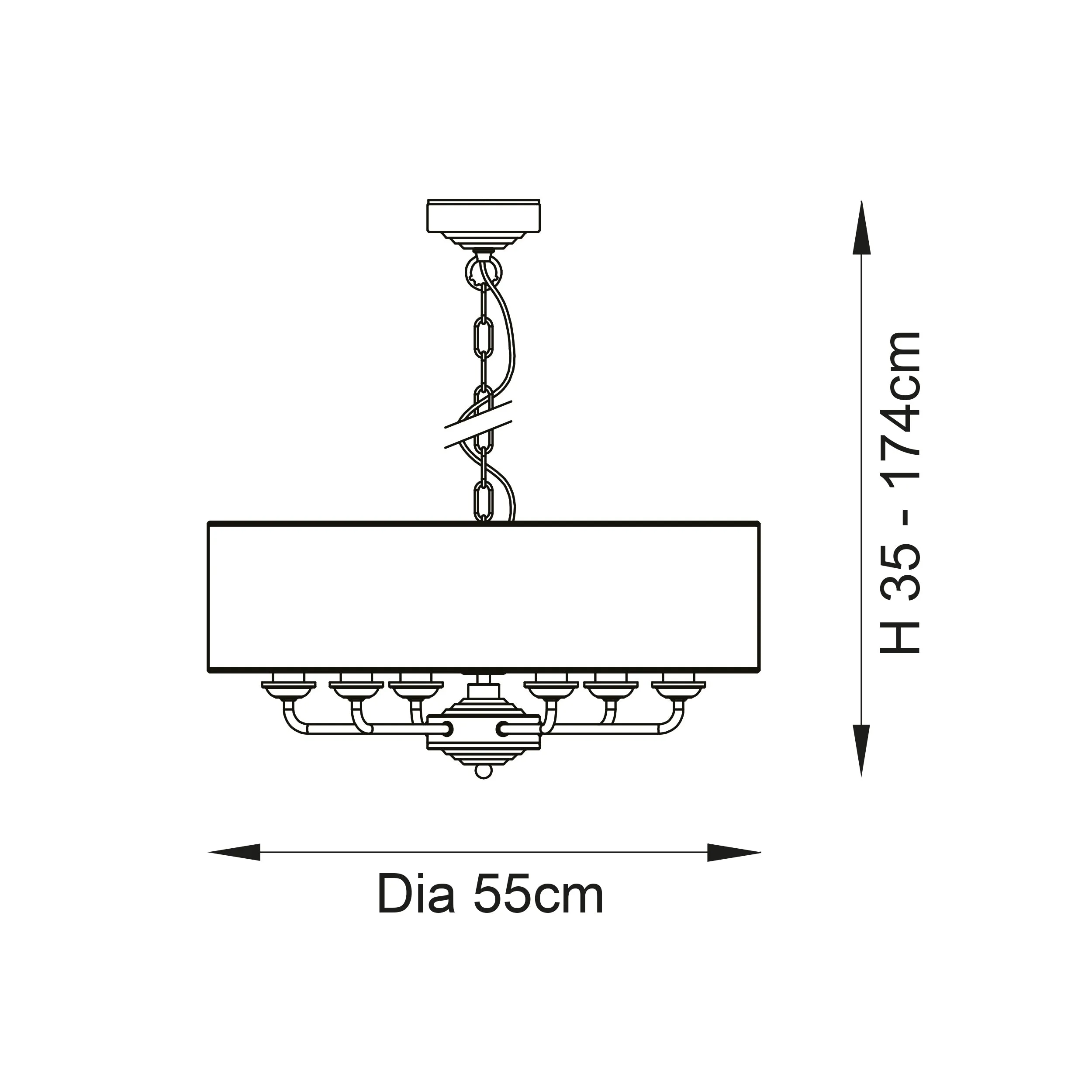 Endon 98933 Highclere 6lt Pendant Antique brass plate & vintage white fabric 6 x 40W E14 candle (Required)