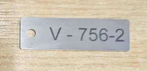 Engraved Stainless Steel Label 50mm x 15mm with hole drilled