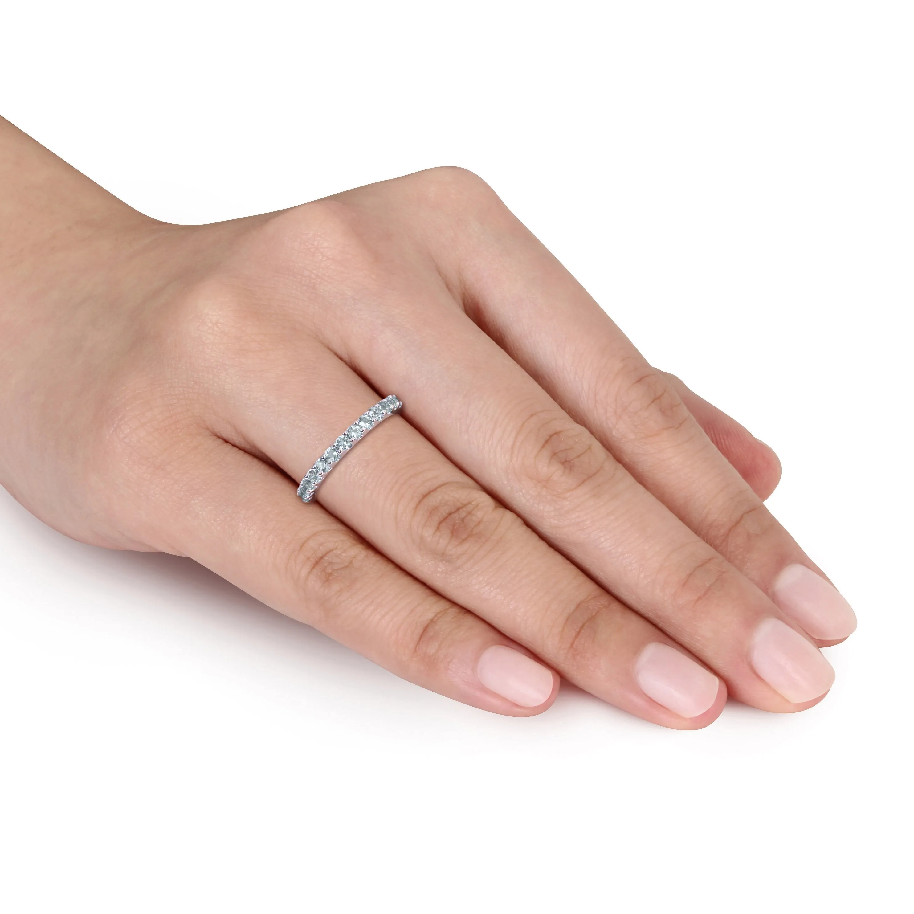 Eternity Ring 7/8 CT 10K White Gold Aquamarine