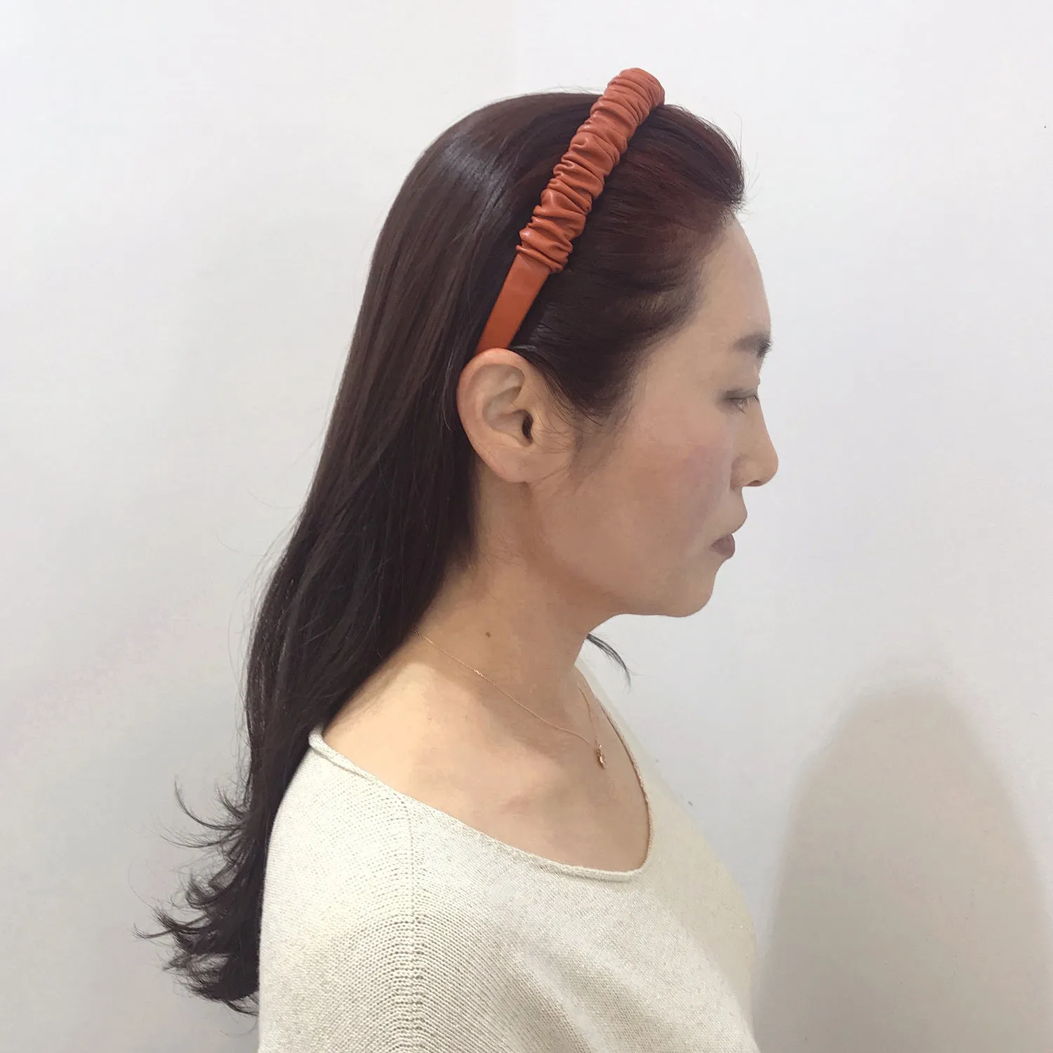 Faux Leather 2 cm Ruffled Camel Headband
