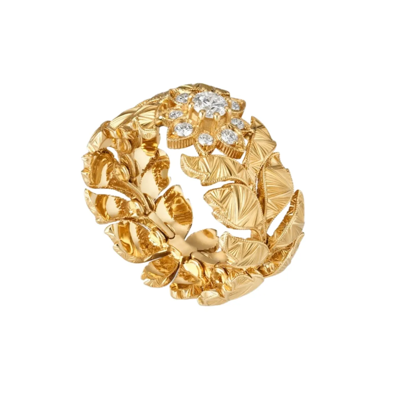 Flora 18K Yellow Gold Wide Flower Diamond Ring