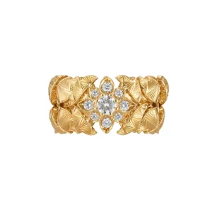 Flora 18K Yellow Gold Wide Flower Diamond Ring
