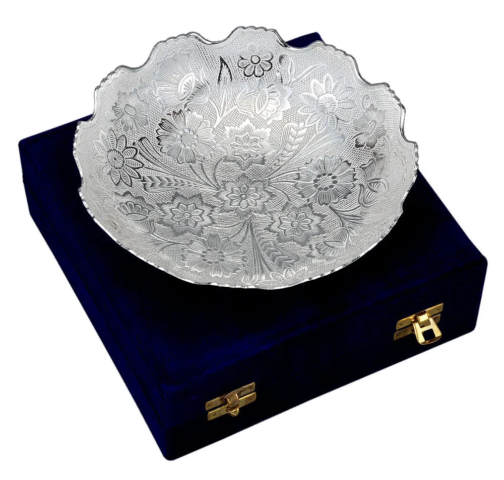 Floral Elegant Silver Plated Bowl in Velvet Box
