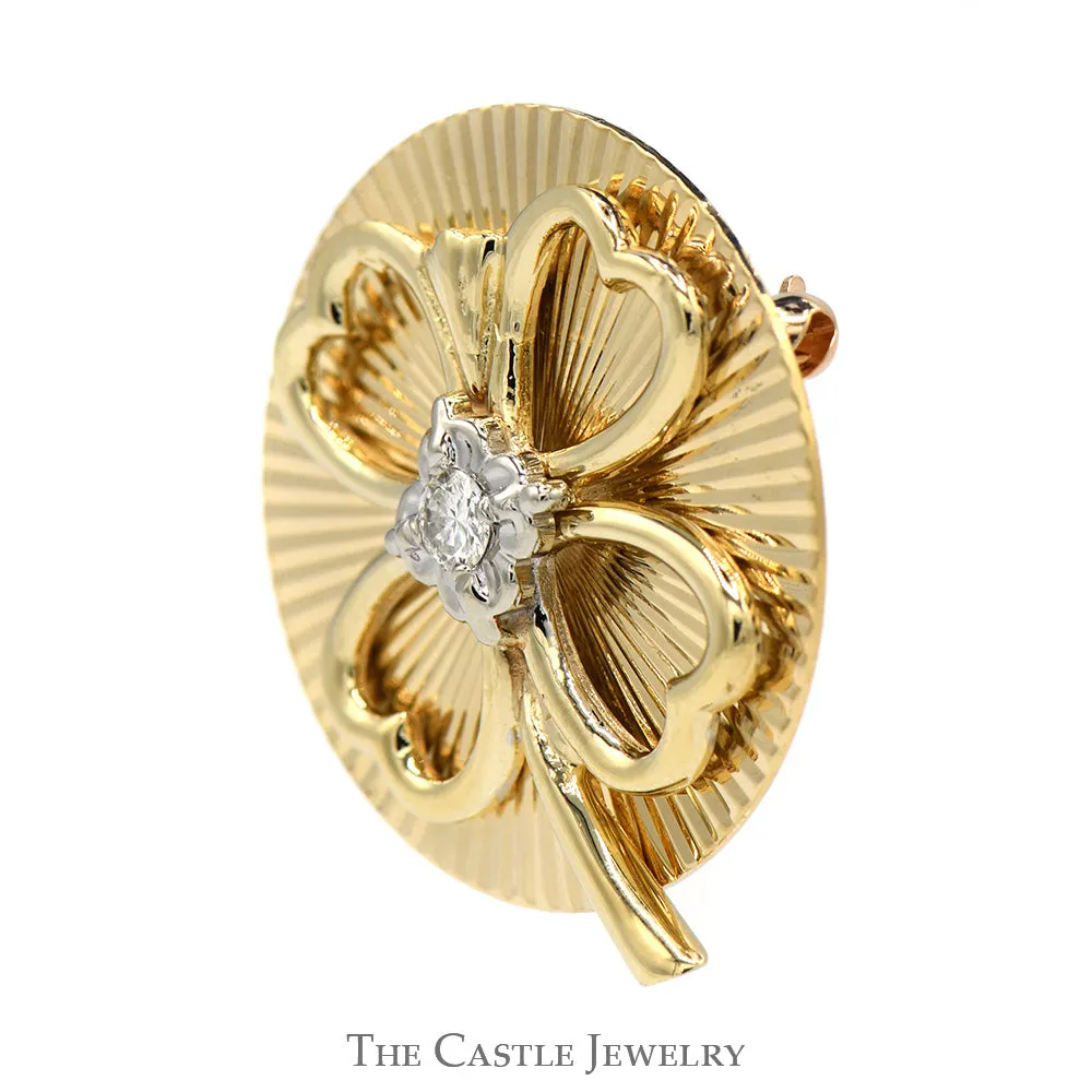 Four Leaf Clover Pin with Diamond Accent in 14k Yellow Gold