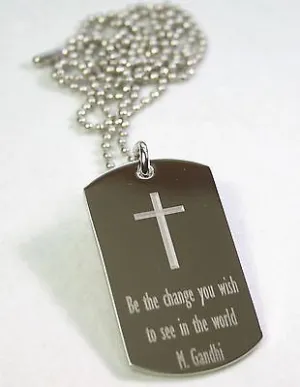 Gandhi quote inspirational motivational stainless steel dog tag necklace