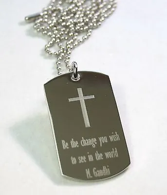 Gandhi quote inspirational motivational stainless steel dog tag necklace