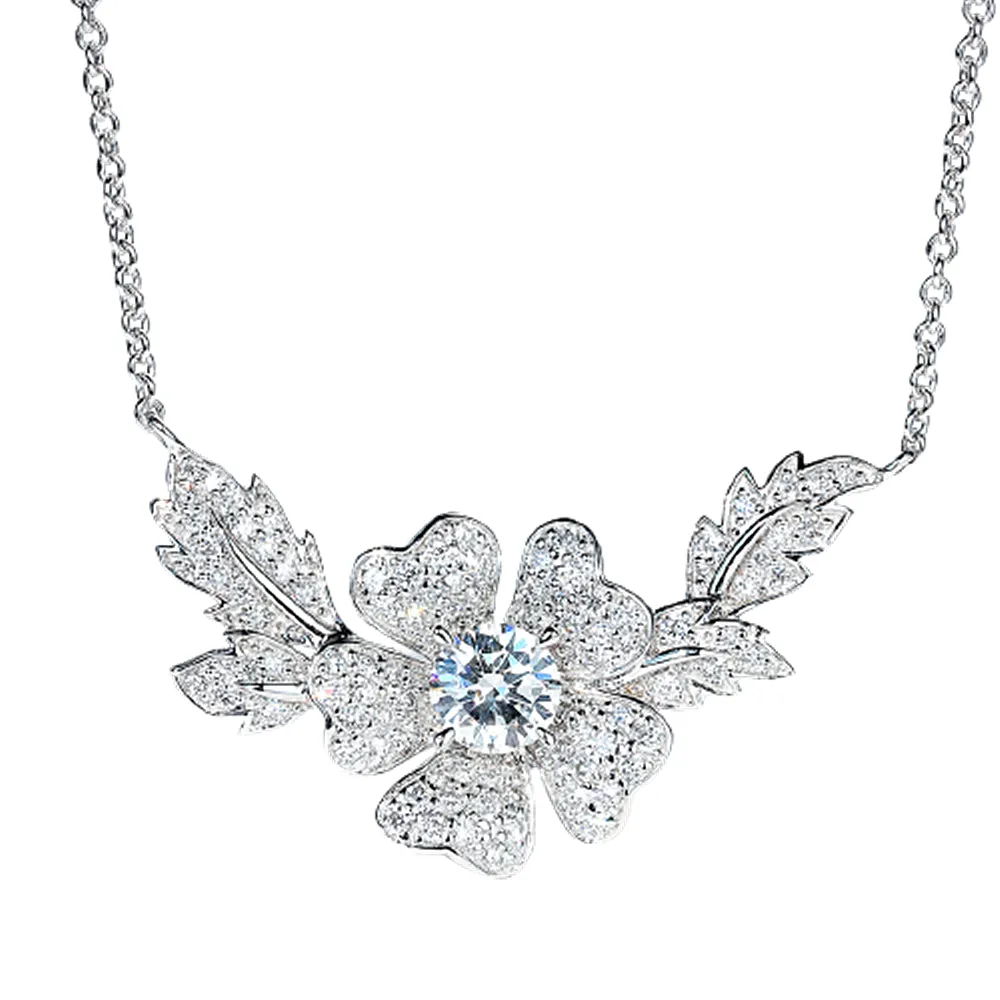 GIA Diamond Flower Shape Pendant Necklace