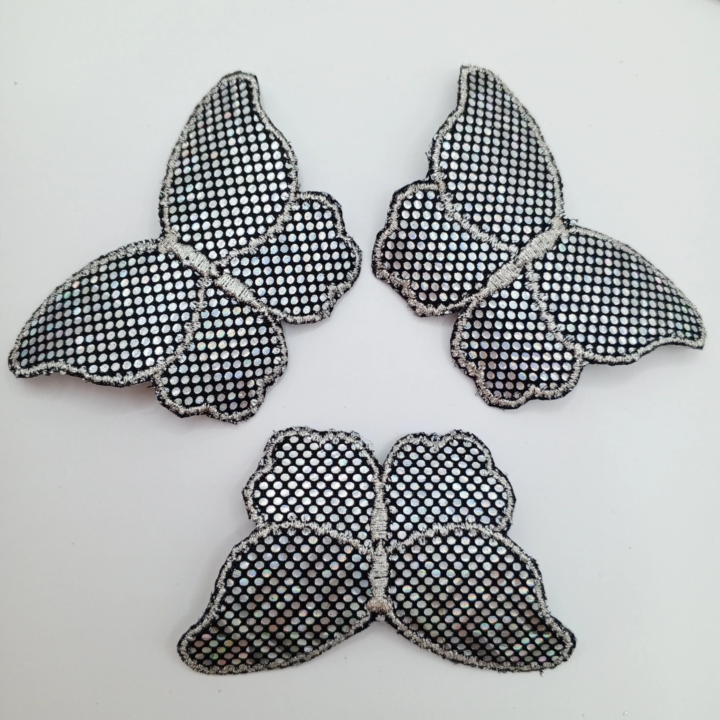 Glistening Silver Black Butterfly Iron on Patches Hologram Appliques #488