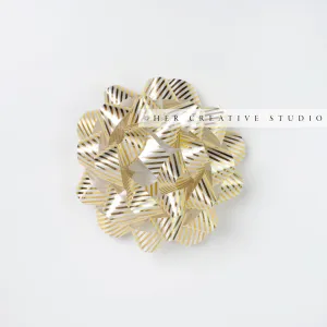 Gold & White Stripped Gift Bow on White Background