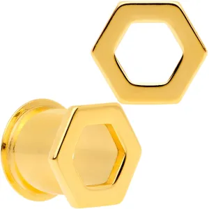 Gold Tone Geometric Hexagon Double Flare Tunnel Plug Set 3mm to 25mm