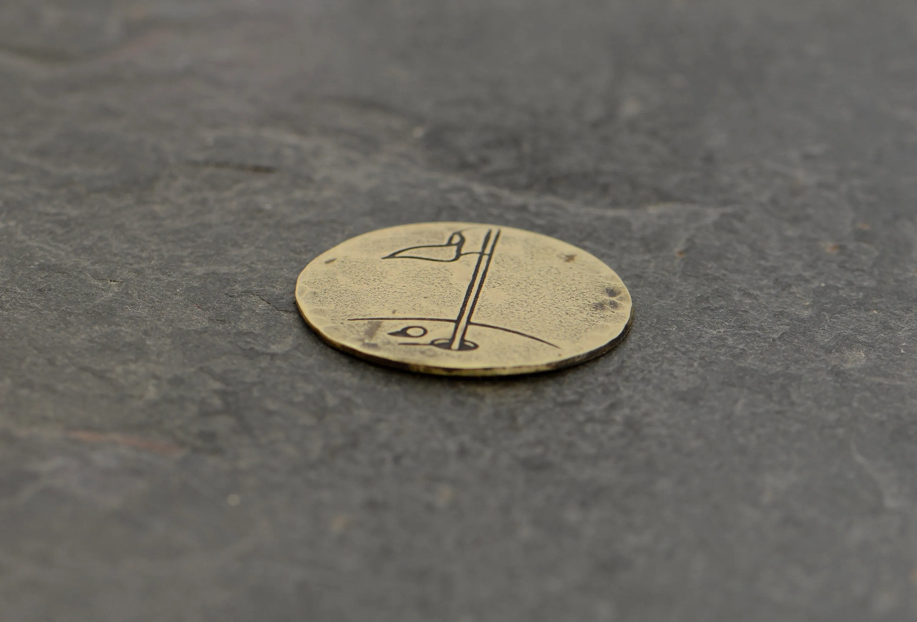 Golf Ball Marker in Bronze with Rustic Hole and Flag