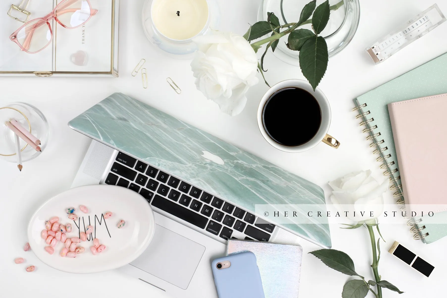 Green and Pink Workpace