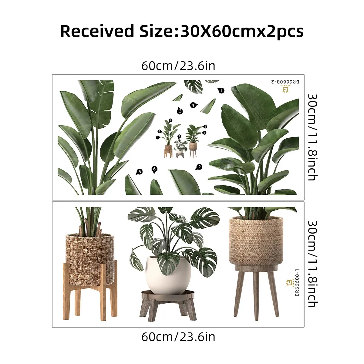 Green Plant Ornamental Potted Wall Stickers for Bedroom & Living Room Wall Decoration