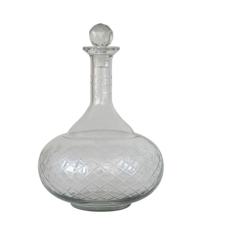 Hand-Blown Etched Recycled Glass Carafe