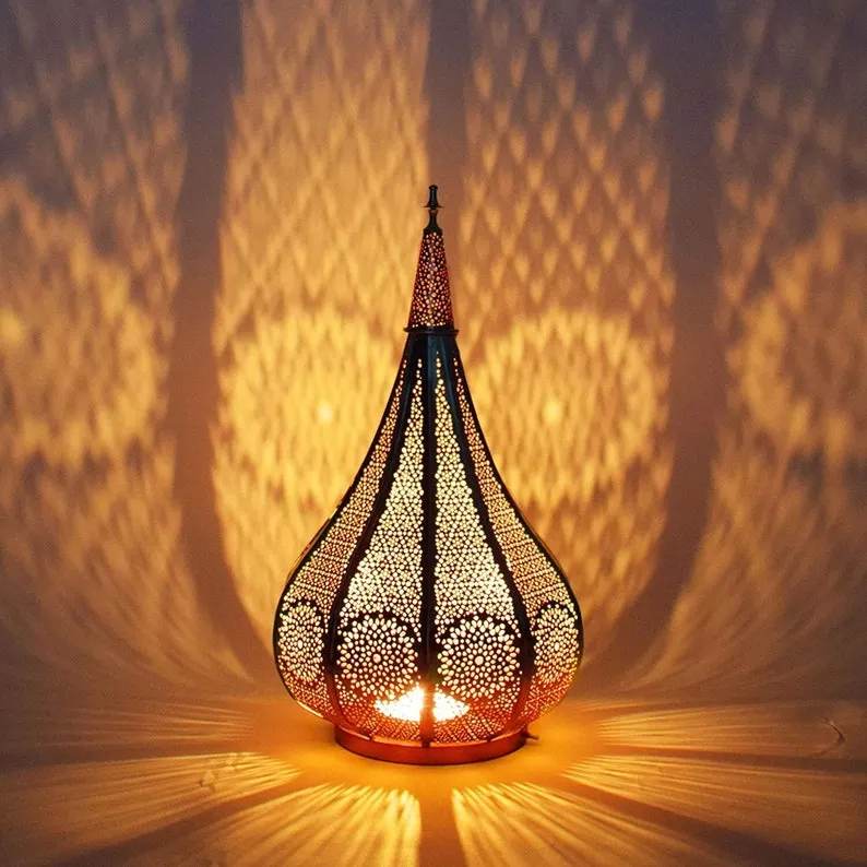 Handmade Moroccan Brass Table Lamp – Modern Small Table Lamp with Oriental Charm