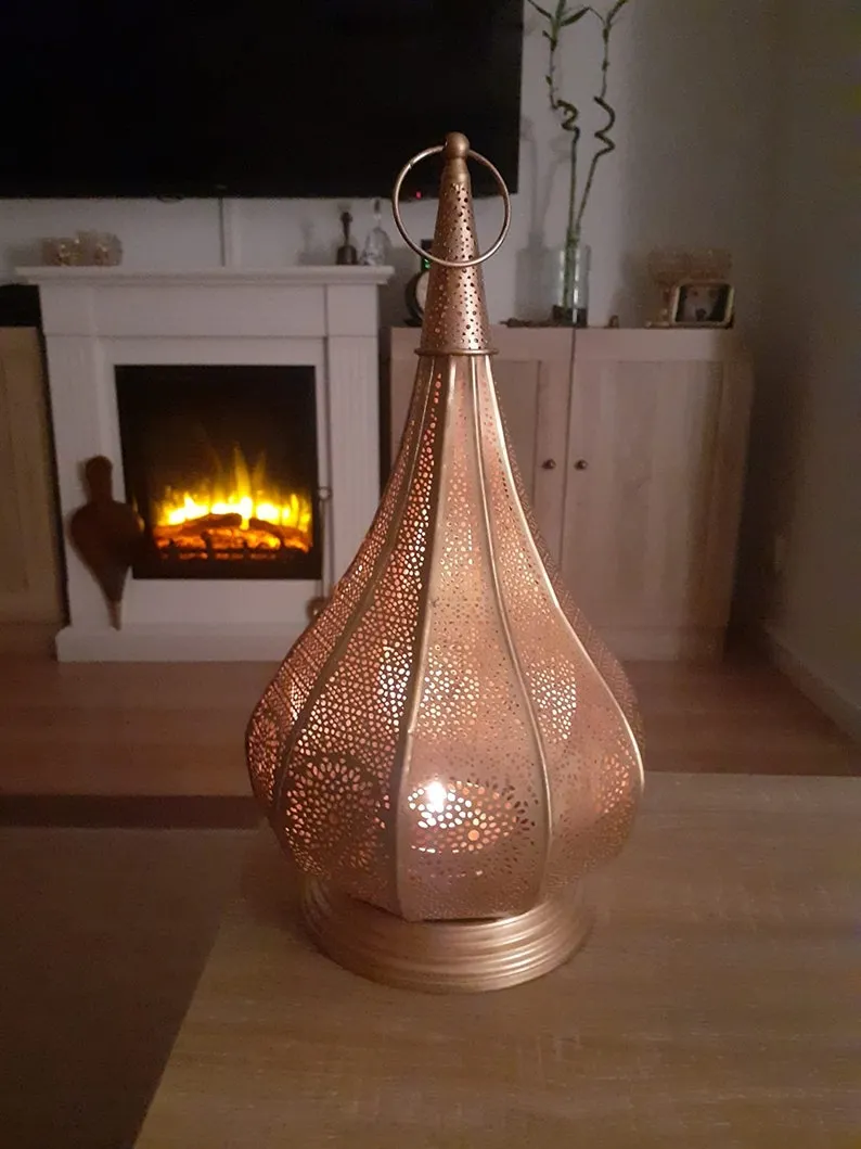 Handmade Moroccan Brass Table Lamp – Modern Small Table Lamp with Oriental Charm