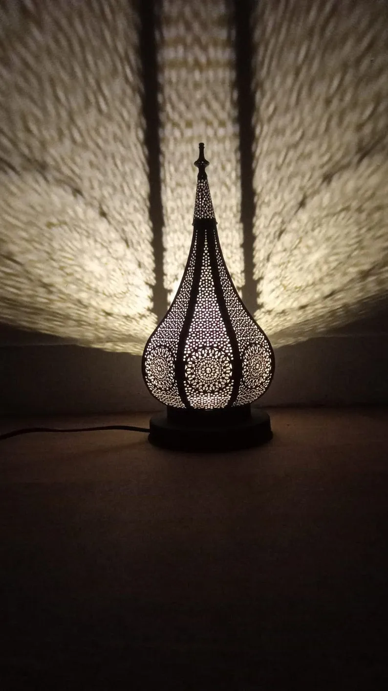 Handmade Moroccan Brass Table Lamp – Modern Small Table Lamp with Oriental Charm