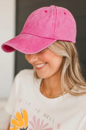 Happy Camper Baseball Cap- Hot Pink