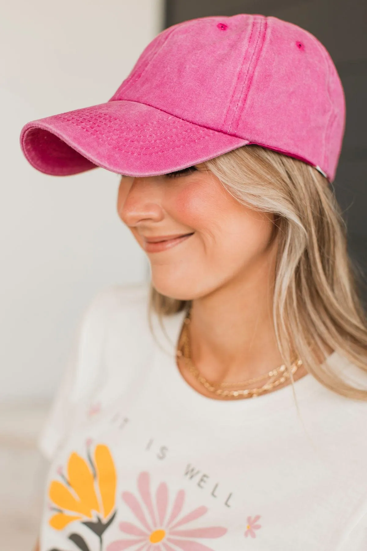 Happy Camper Baseball Cap- Hot Pink