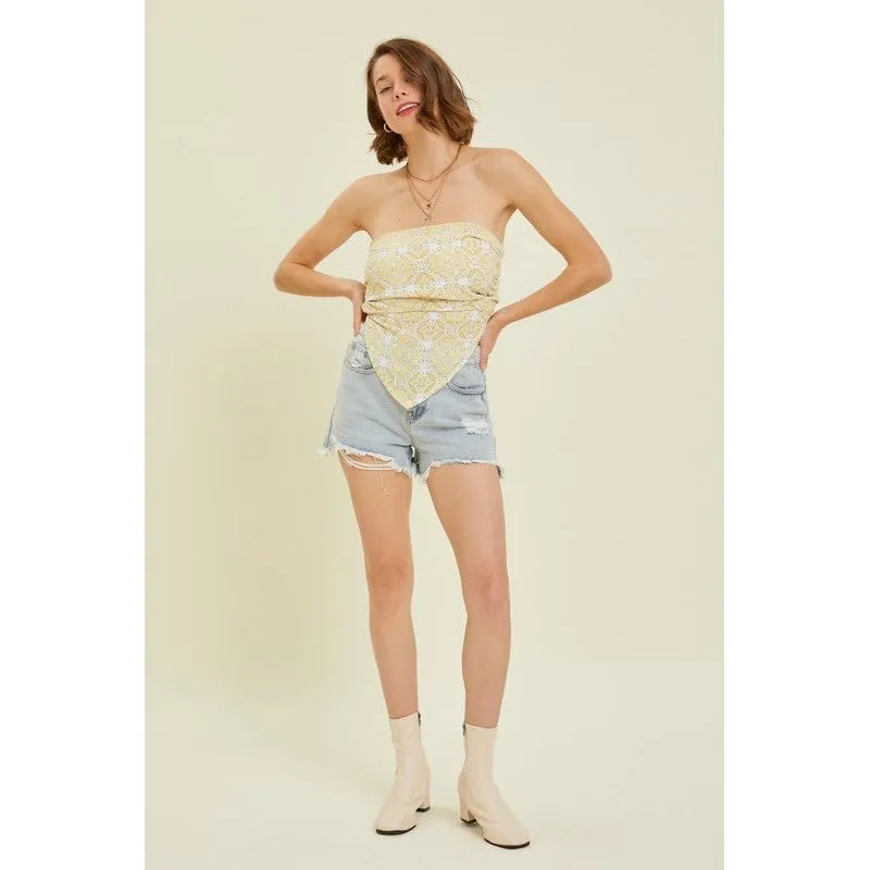 Have Fun With It Scarf Printed Tube Top- Peach
