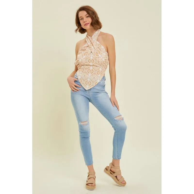 Have Fun With It Scarf Printed Tube Top- Peach