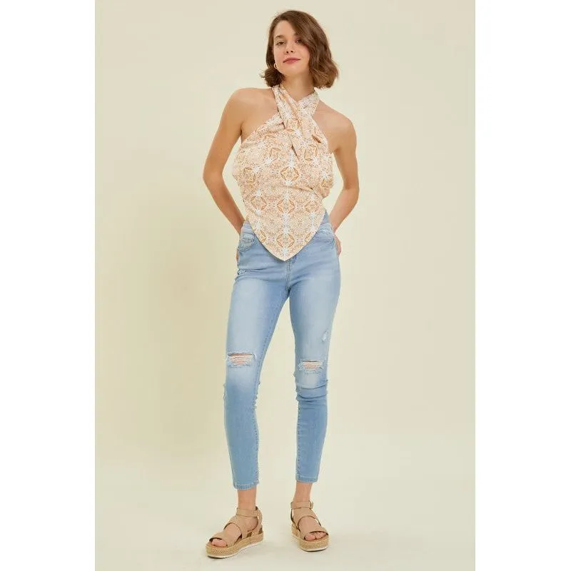 Have Fun With It Scarf Printed Tube Top- Peach