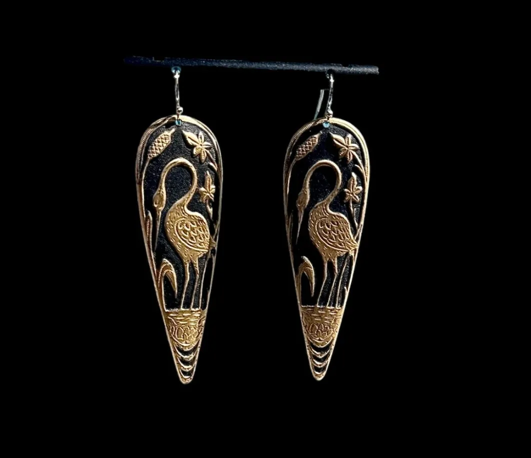 Heron earrings /oxidized