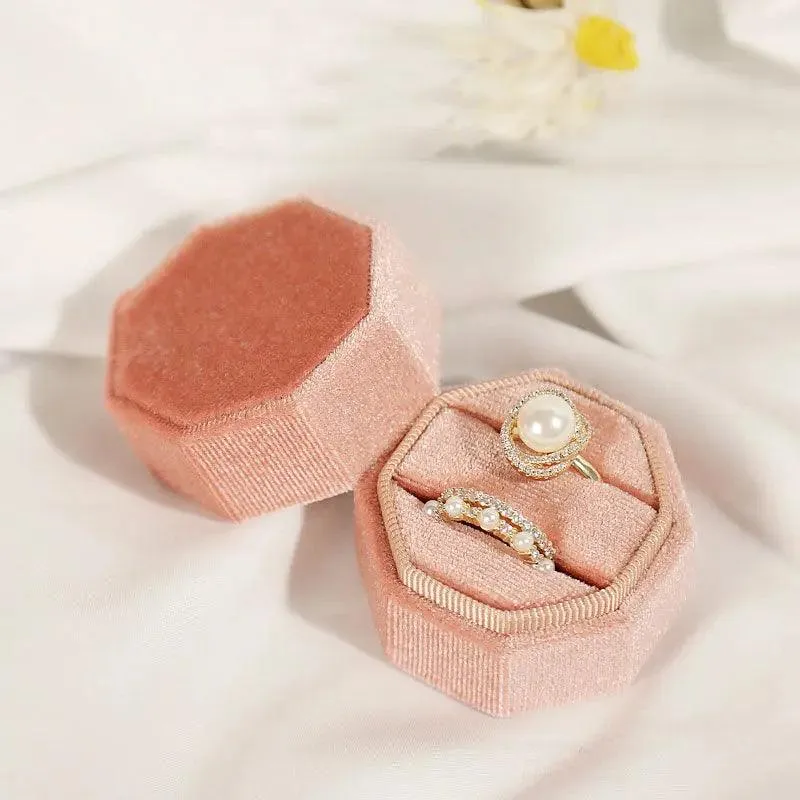 Hot Octagon Velvet Jewelry Bulk Engagement Ring Boxes for Wedding