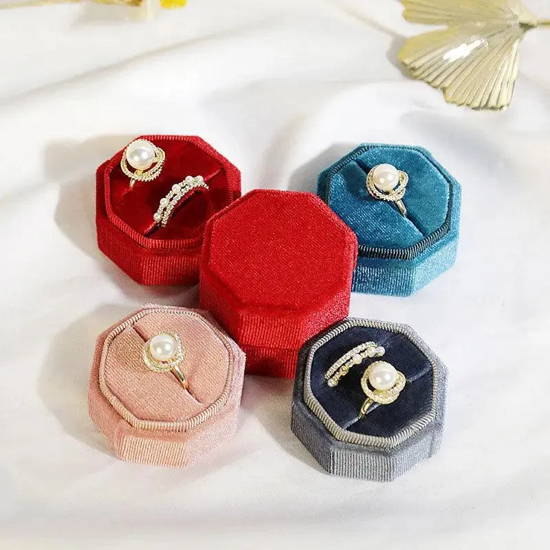 Hot Octagon Velvet Jewelry Bulk Engagement Ring Boxes for Wedding