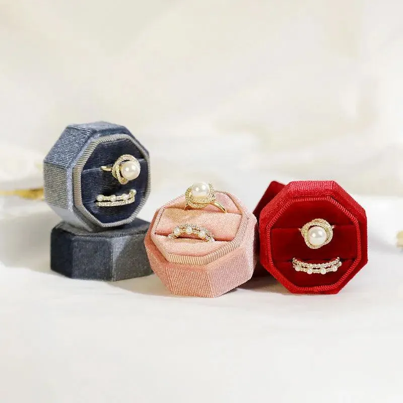Hot Octagon Velvet Jewelry Bulk Engagement Ring Boxes for Wedding