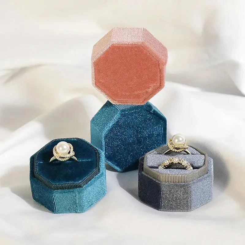Hot Octagon Velvet Jewelry Bulk Engagement Ring Boxes for Wedding