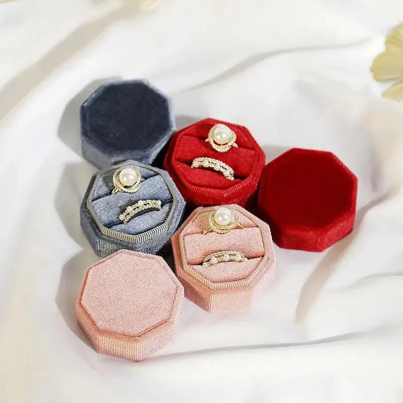 Hot Octagon Velvet Jewelry Bulk Engagement Ring Boxes for Wedding