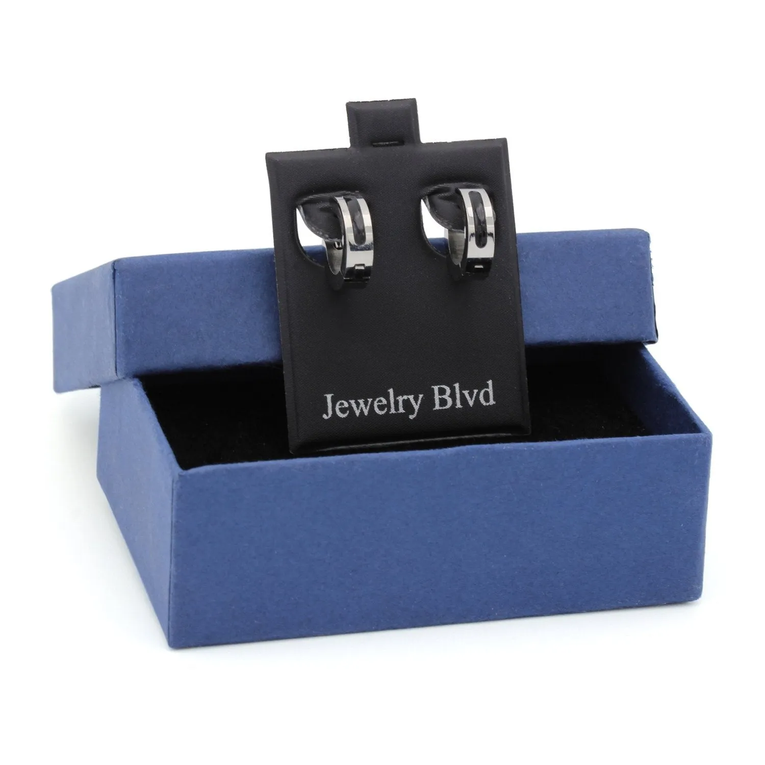Huggie Hoop Stainless Steel Earrings with Black Design