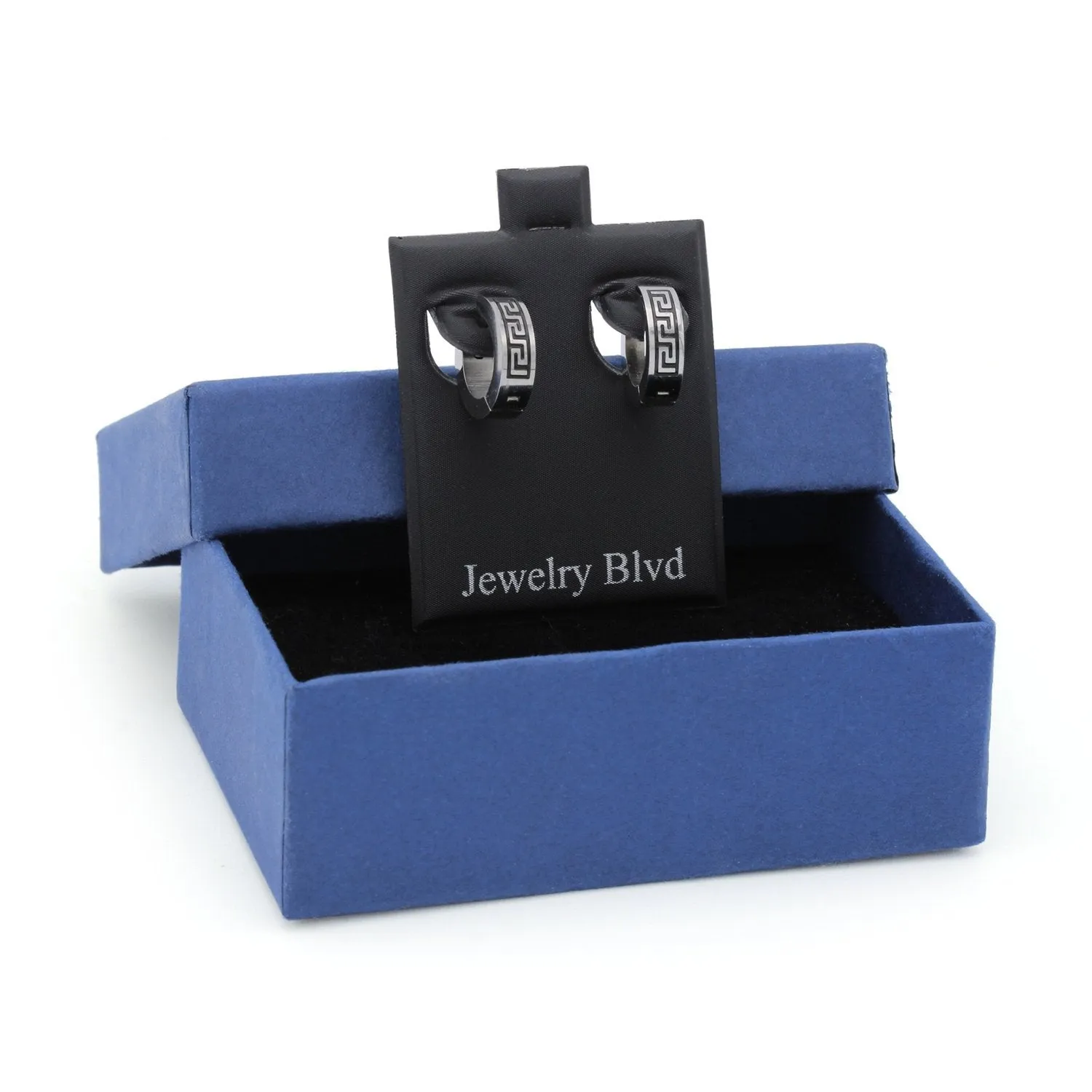 Huggie Hoop Stainless Steel Earrings with Black Design