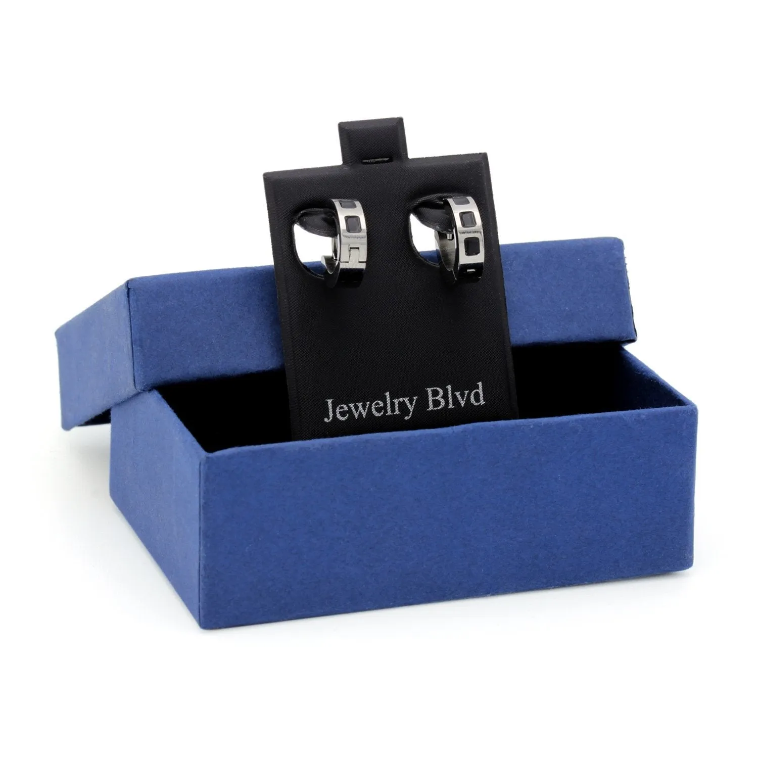 Huggie Hoop Stainless Steel Earrings with Black Design
