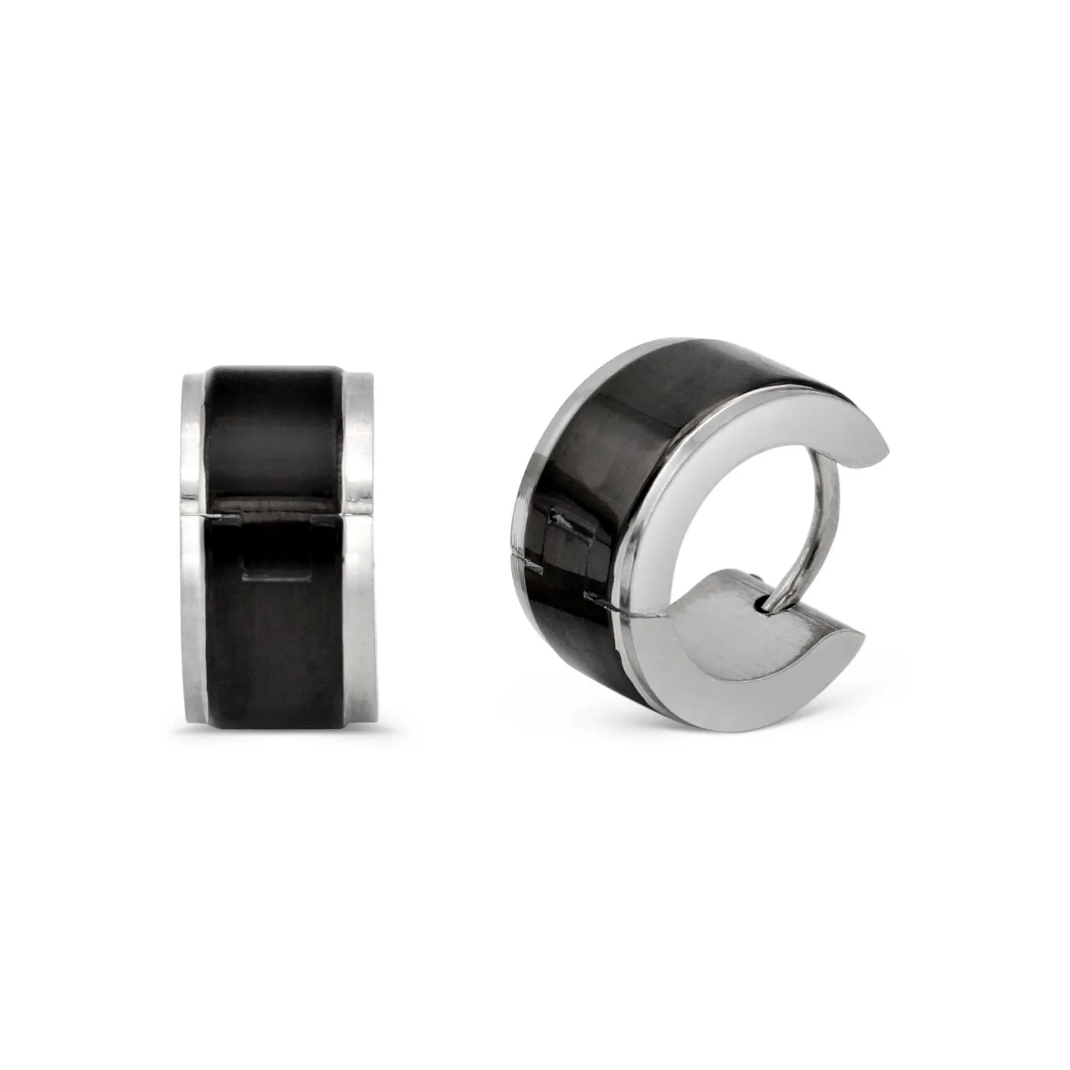 Huggie Hoop Stainless Steel Earrings with Black Stripes Design