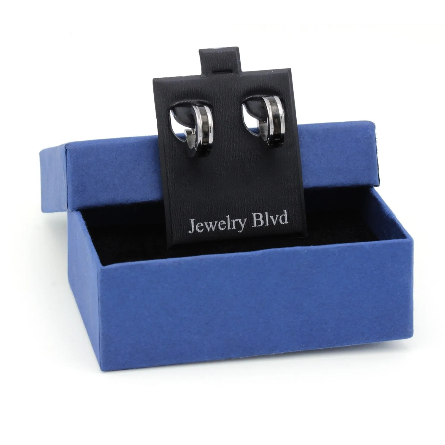 Huggie Hoop Stainless Steel Earrings with Black Stripes Design
