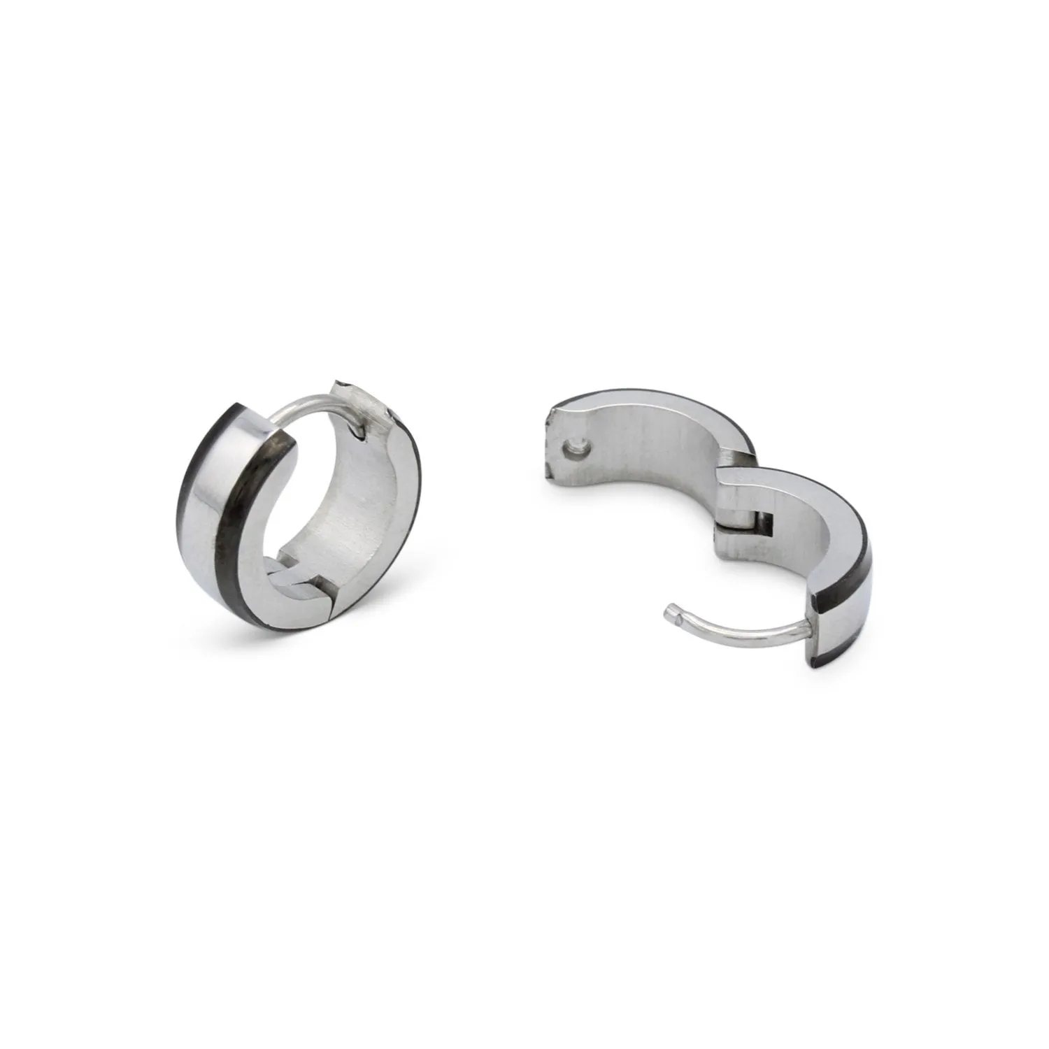 Huggie Hoop Stainless Steel Earrings with Black Stripes Design