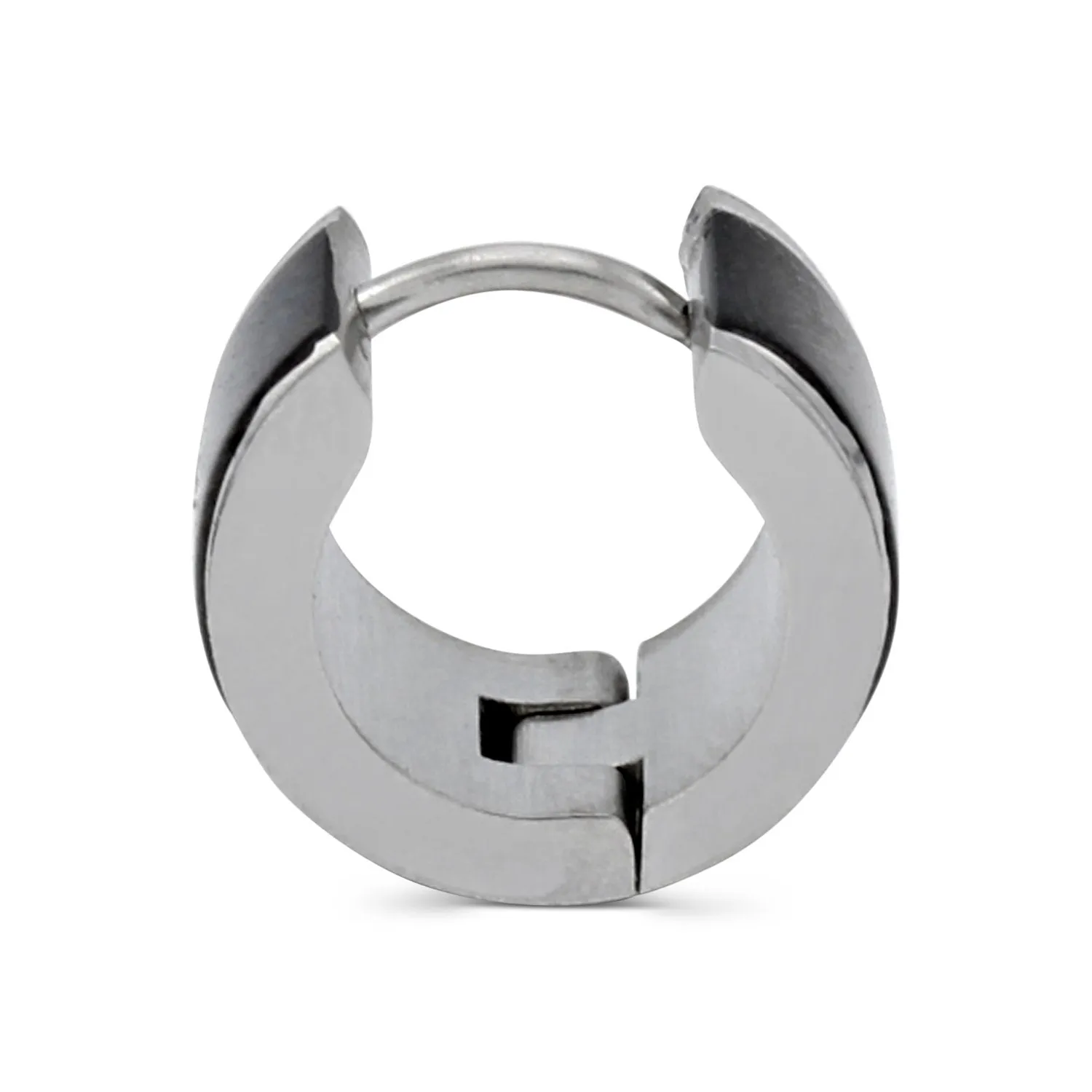 Huggie Hoop Stainless Steel Earrings with Black Stripes Design