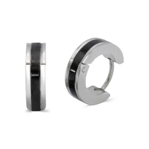 Huggie Hoop Stainless Steel Earrings with Black Stripes Design