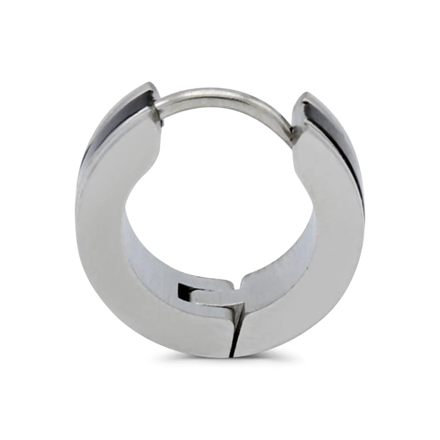 Huggie Hoop Stainless Steel Earrings with Black Stripes Design