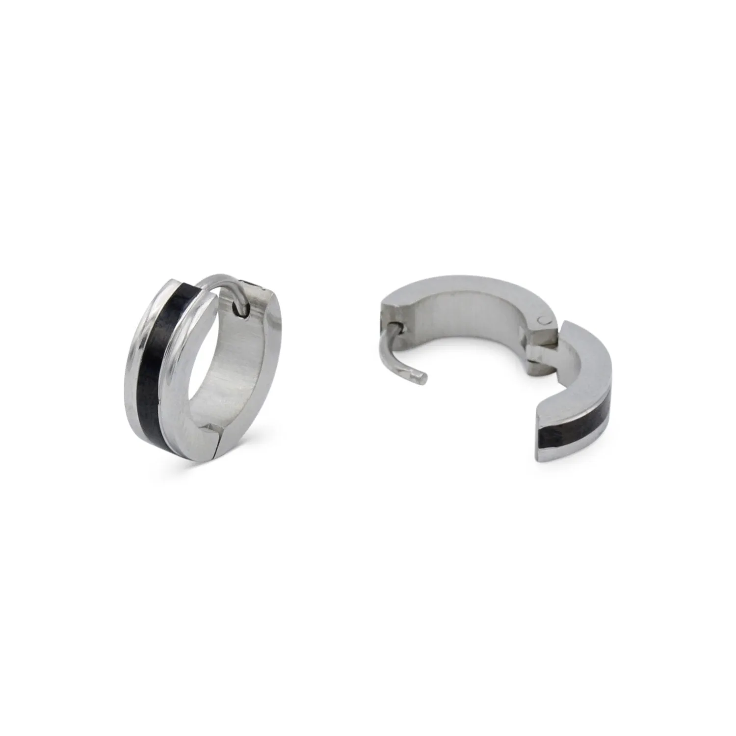 Huggie Hoop Stainless Steel Earrings with Black Stripes Design