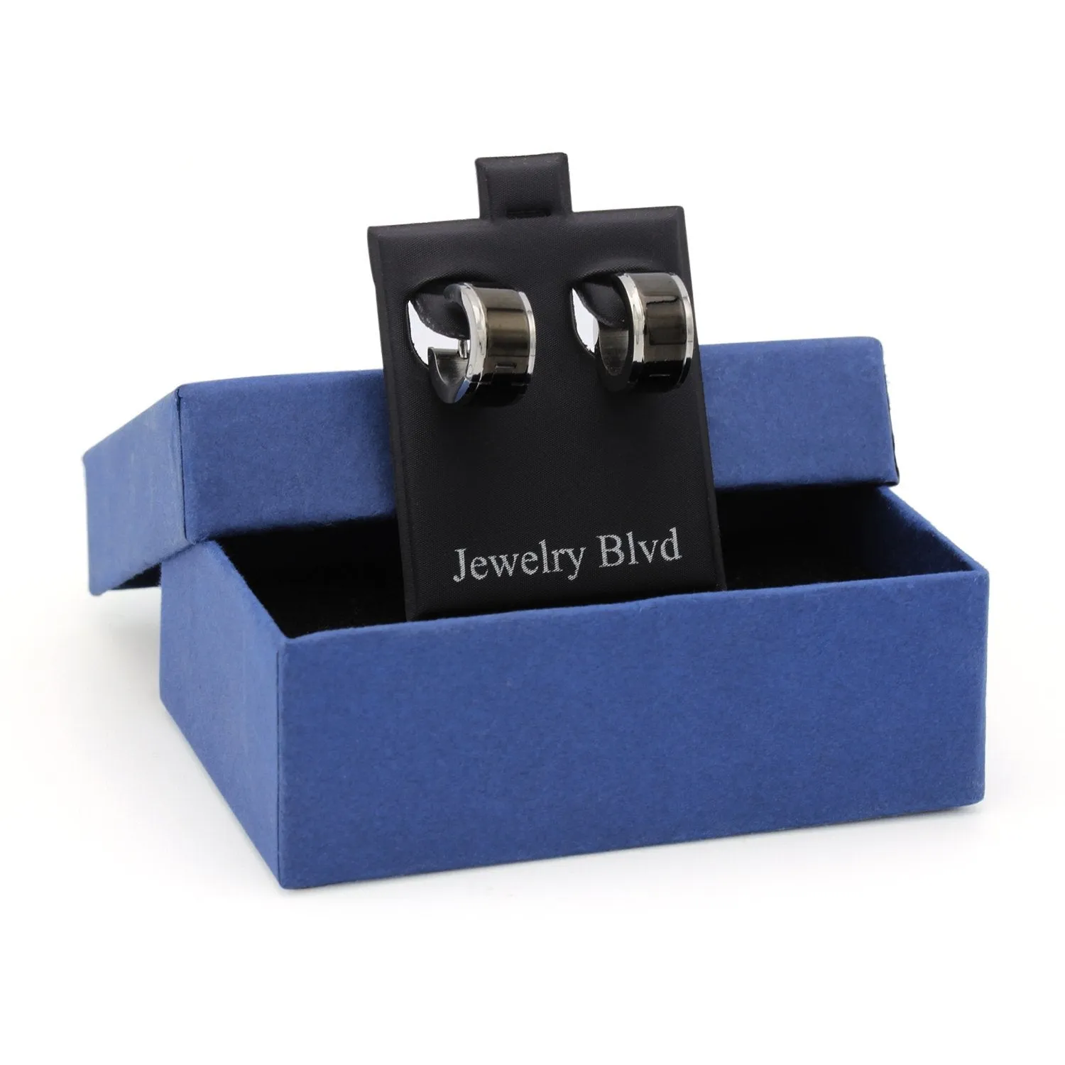 Huggie Hoop Stainless Steel Earrings with Black Stripes Design
