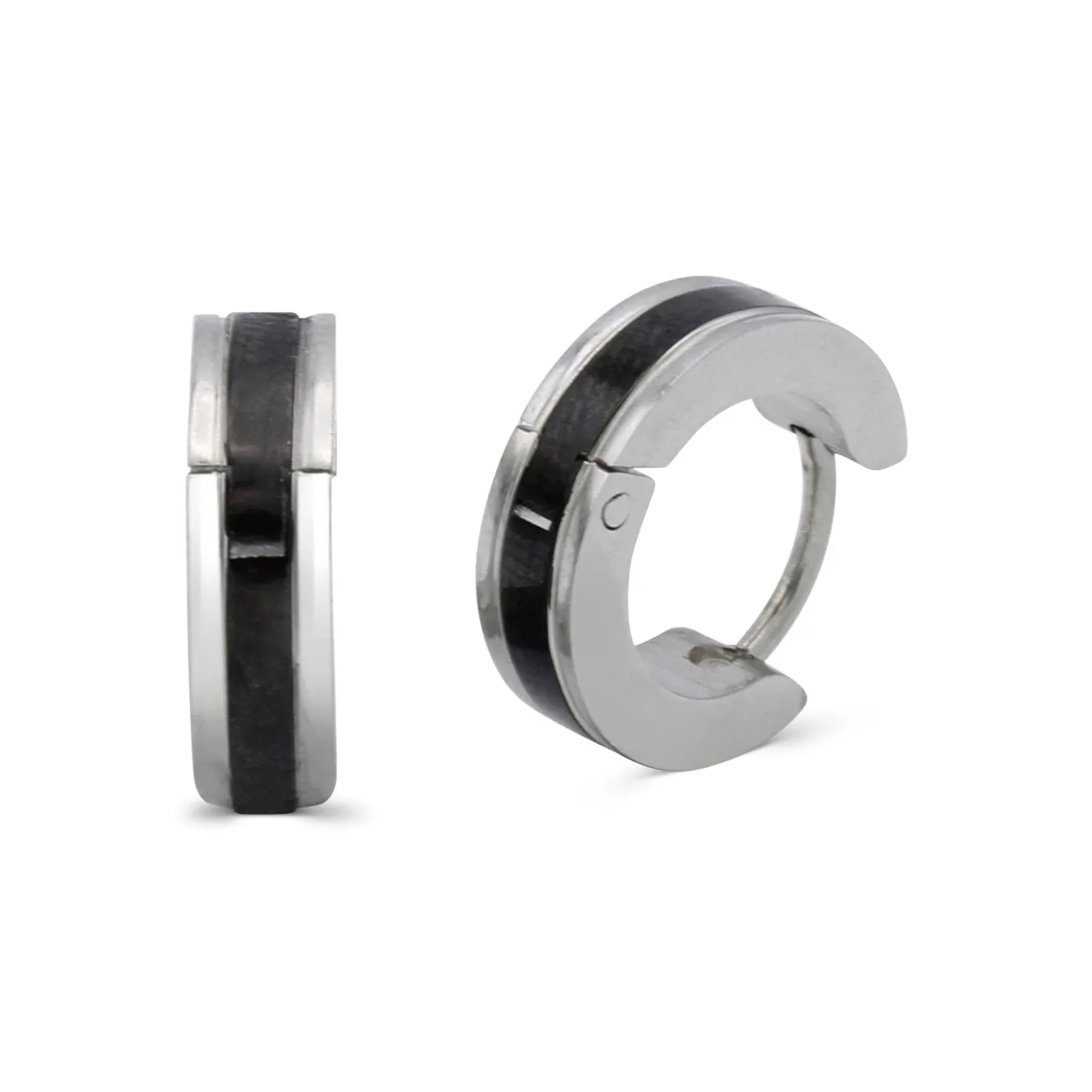Huggie Hoop Stainless Steel Earrings with Black Stripes Design