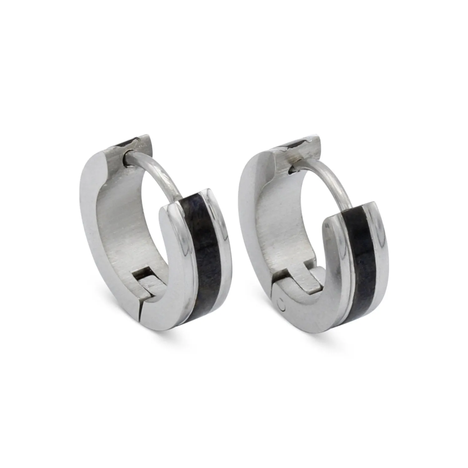 Huggie Hoop Stainless Steel Earrings with Black Stripes Design