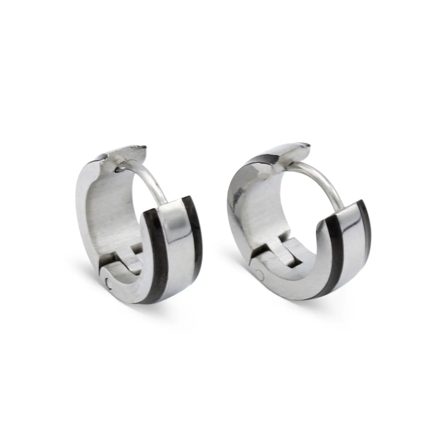 Huggie Hoop Stainless Steel Earrings with Black Stripes Design