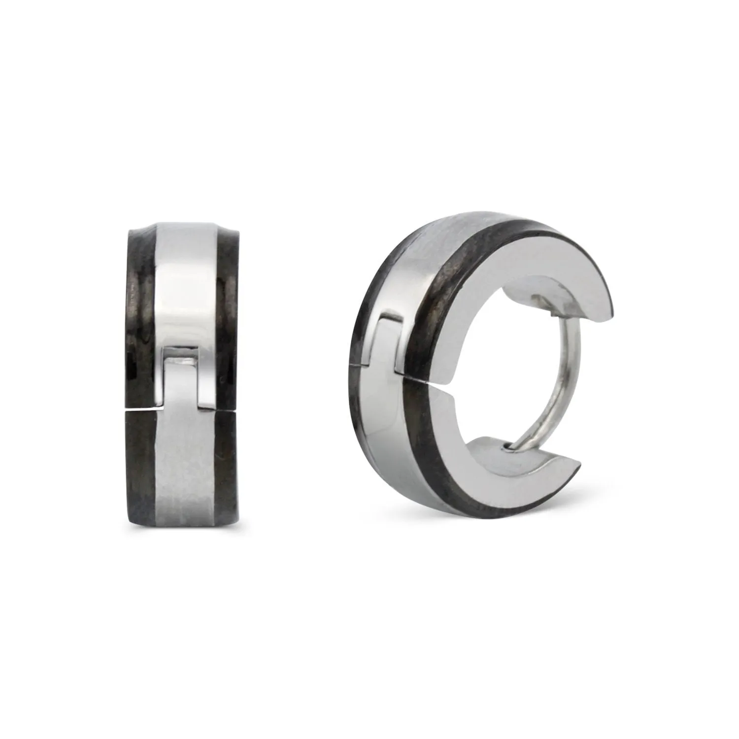 Huggie Hoop Stainless Steel Earrings with Black Stripes Design