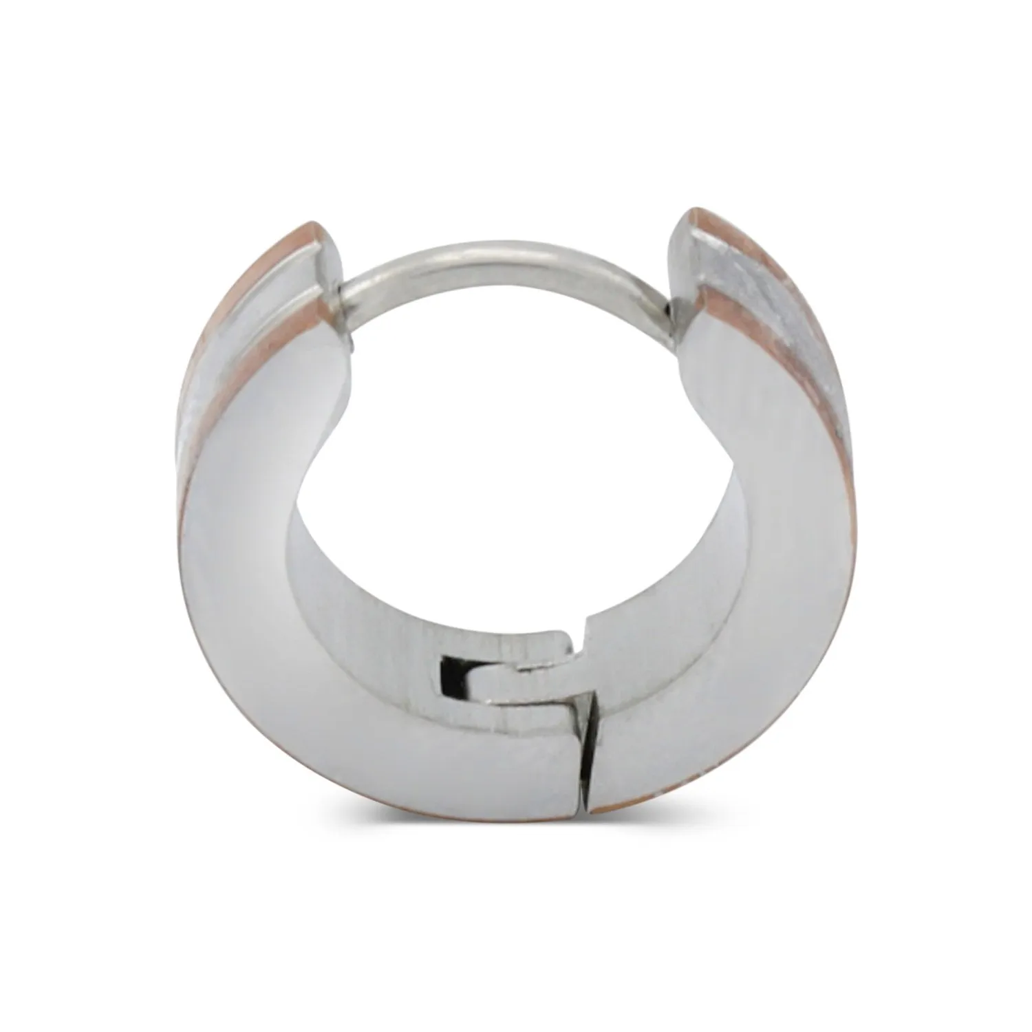 Huggie Hoop Stainless Steel Earrings with Rose Gold Stripes
